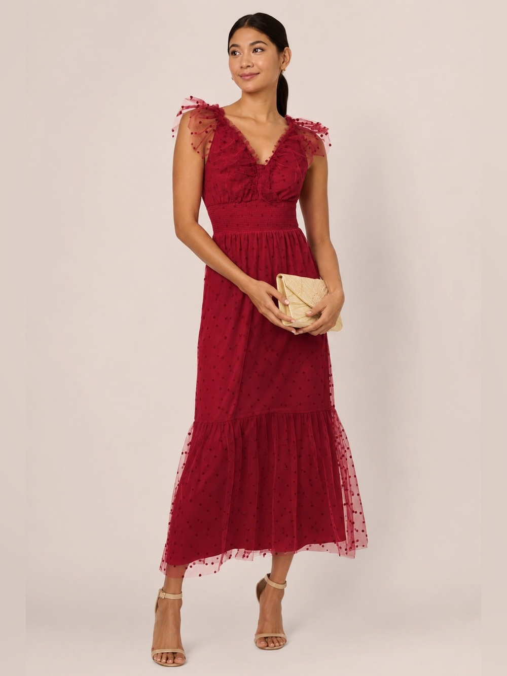 Adrianna by Adrianna Papell Dot Tulle Ruffle Dress in Size 4 NWT